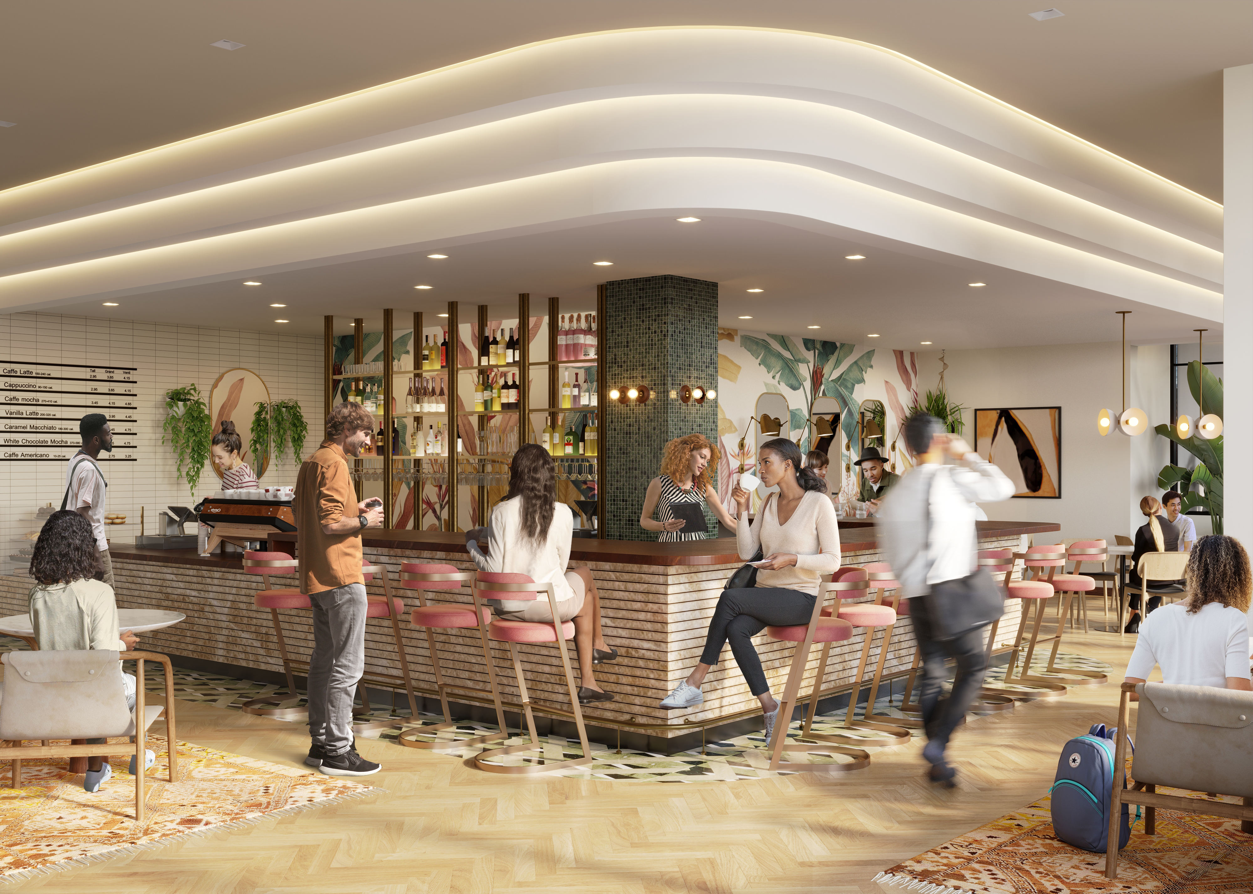 Rendering of Fleet Coffee and Cocktails at Moontower Phoenix, luxury apartments on Roosevelt Row.