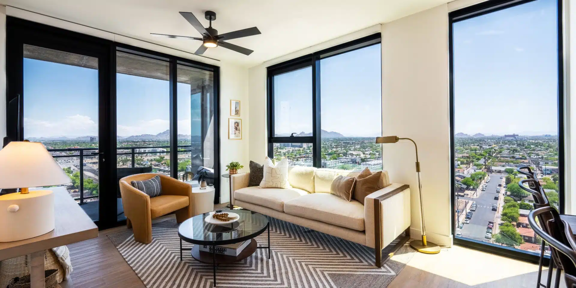 Living room at Skye on 6th, a new apartment building in downtown Phoenix