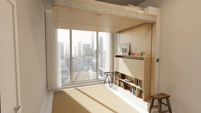 GIF of the Ori Cloudbed Desk Studio Expandable Apartment Moontower