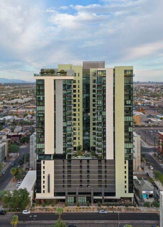 Exterior rendering of Moontower, luxury housing in downtown Phoenix, AZ.