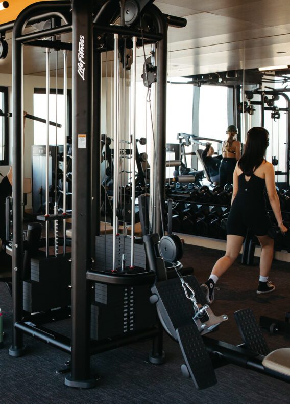 Weight equipment in Moontower's fitness center
