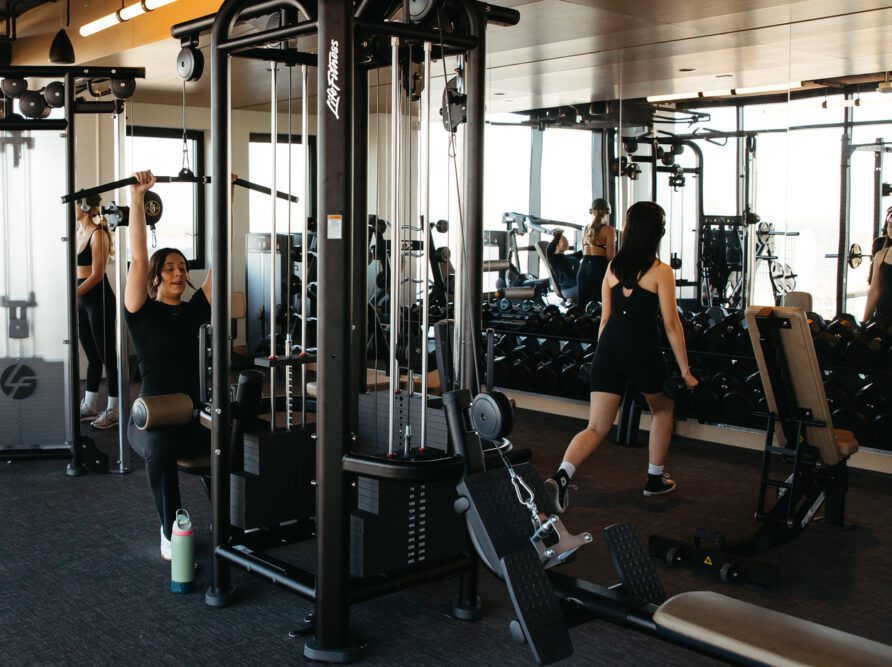 Weight equipment in Moontower's fitness center