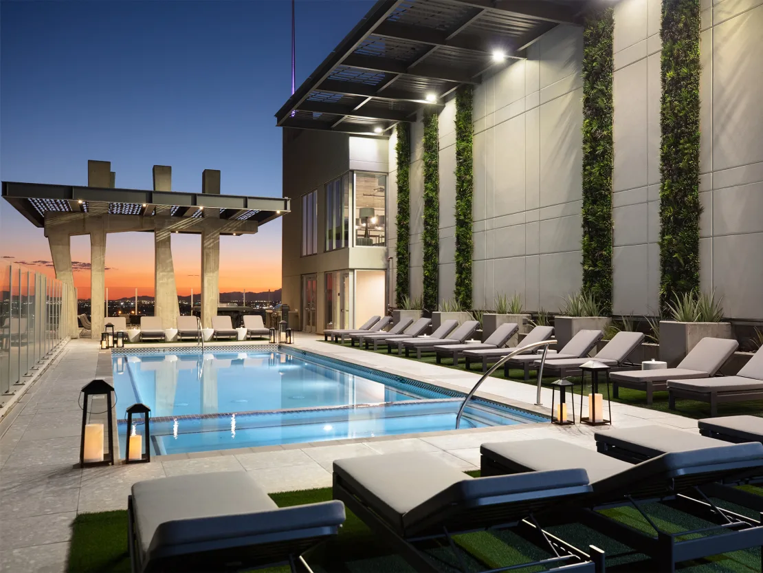 Image of the AVE Phoenix Sky apartment rooftop pool deck